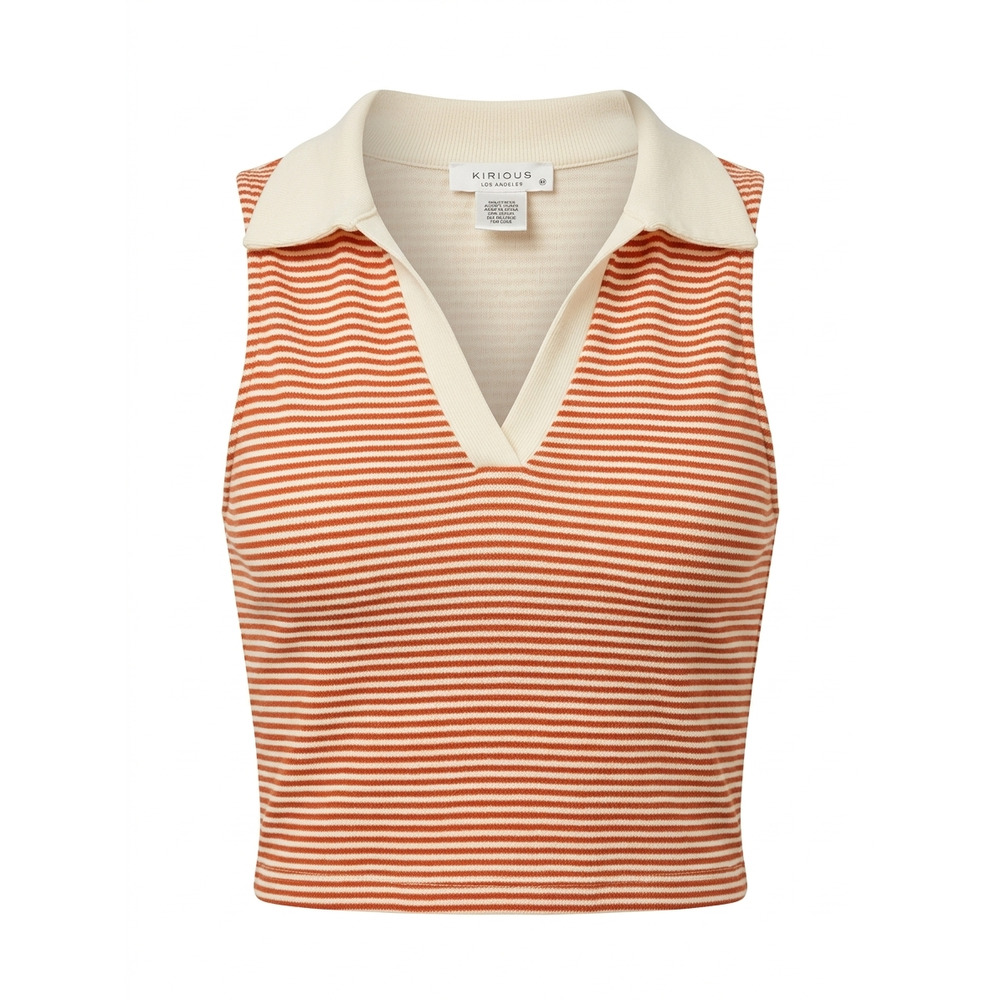 Kirious Los Angeles Striped Knit Sleeveless Polo Crop Top Y2K Vintage Style